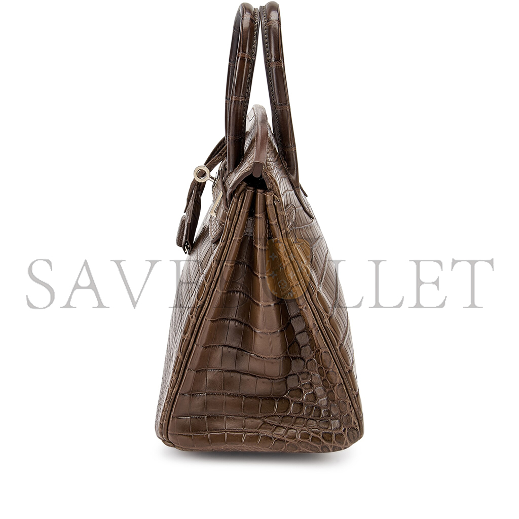 H**mes master birkin 25 crocodile leather elephant grey silver buckle h041354ck63 (25*20*13cm)